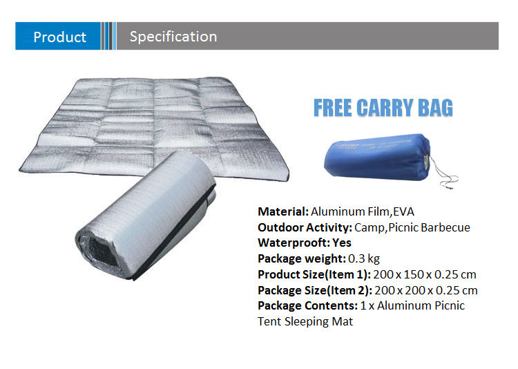 Portable Outdoor Camping Waterproof Aluminium Foil Film Tent Sleeping Floor Eva Mat + FREE Carry Bag