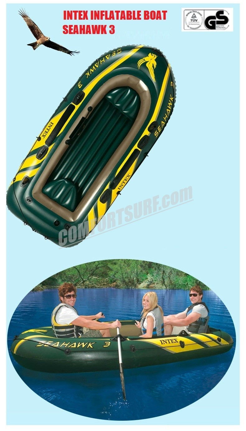 SEAHAWK 3 INTEX 68349 3 Persons Inflatable Boat Set With French Oars and High Output Hand Pump