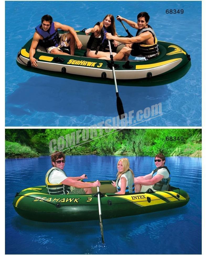 SEAHAWK 3 INTEX 68349 3 Persons Inflatable Boat Set With French Oars and High Output Hand Pump
