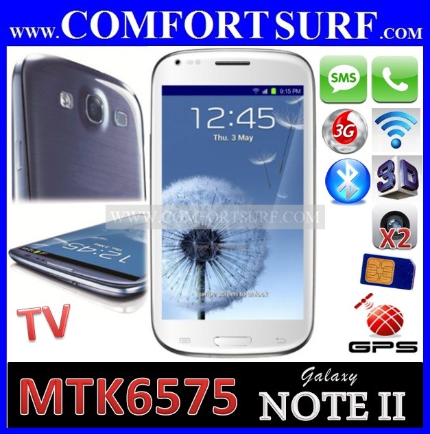 MTK6575 Note II Android 4.04 Smart Phone / Tablet GPS TV Mobile Phone