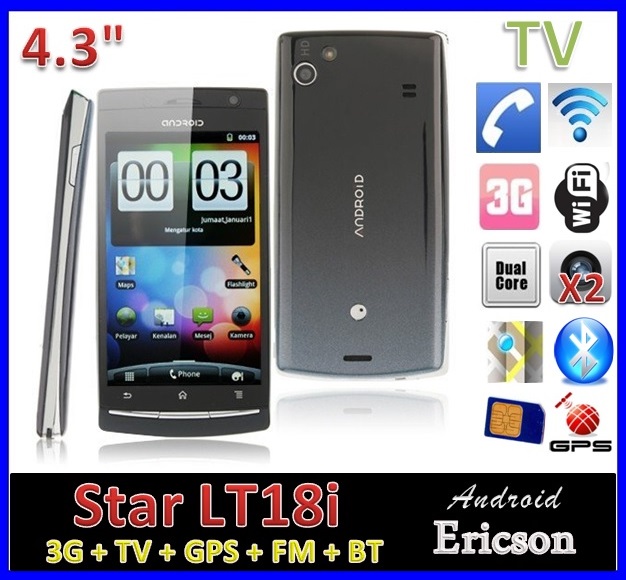 MTK6573 Star LT18i Android 2.3.6 Smart Phone / Tablet GPS TV Mobile Phone