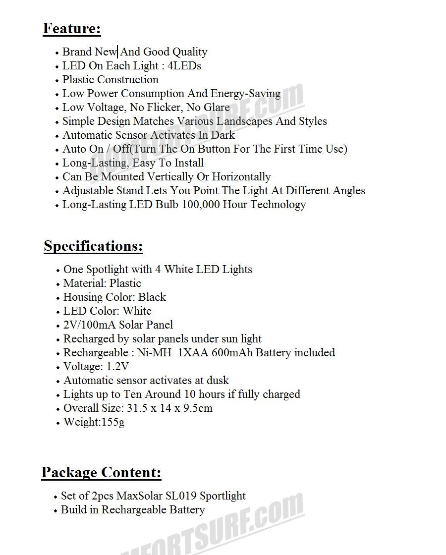 Set of 2pcs, MaxSolar SL019 Solar 4-LED Garden Lamp Spot Light Lawn Landscape Party Path Outdoor Spotlight