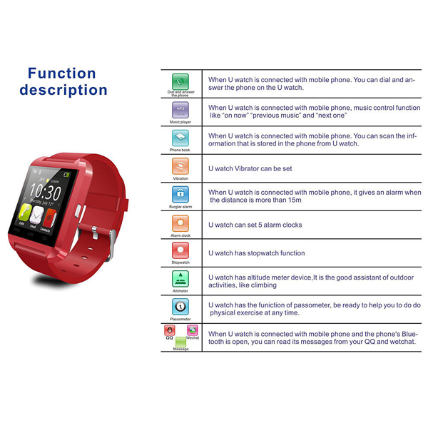 Latest Uwatch U8 Bluetooth 1.48 inch Touch screen Smart watch For ANDROID iphone