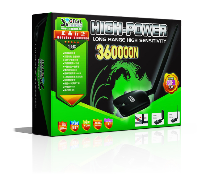 Signalking 360000N 10dBi 2000mW High Power Wireless 802.11b/g/n 150Mbps USB Wifi Adapter