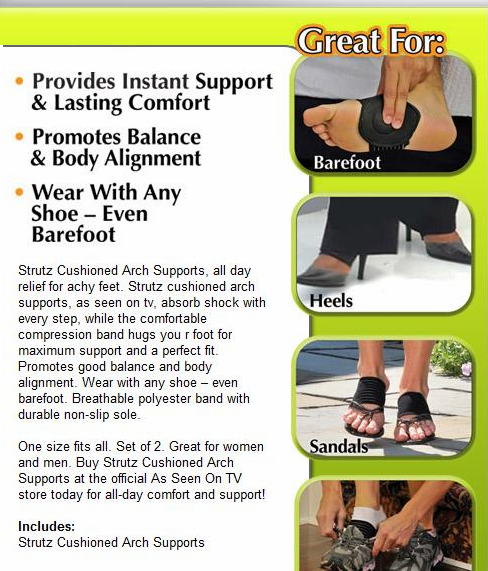 All-Day Relief for Achy Feet! STRUTZ Cushioned Arch Support