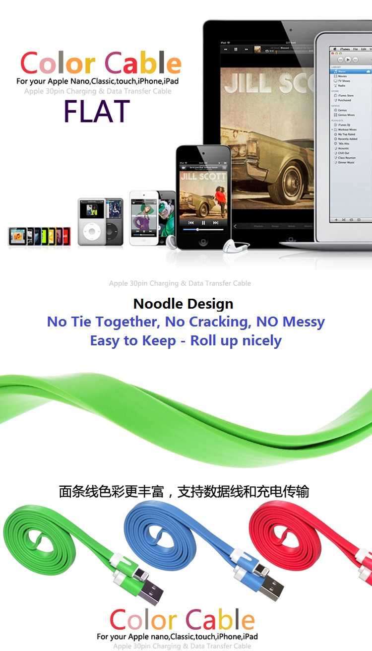 1Meter Noodle Style Lightning 8 Pin USB Sync Data / Charging Cable for Apple iPhone 5, iPad mini, iPad 4, iPod Touch 5 1Meter Noodle Style Lightning 8 Pin USB Sync Data / Charging Cable for Apple iPhone 5, iPad mini, iPad 4, iPod Touch 5