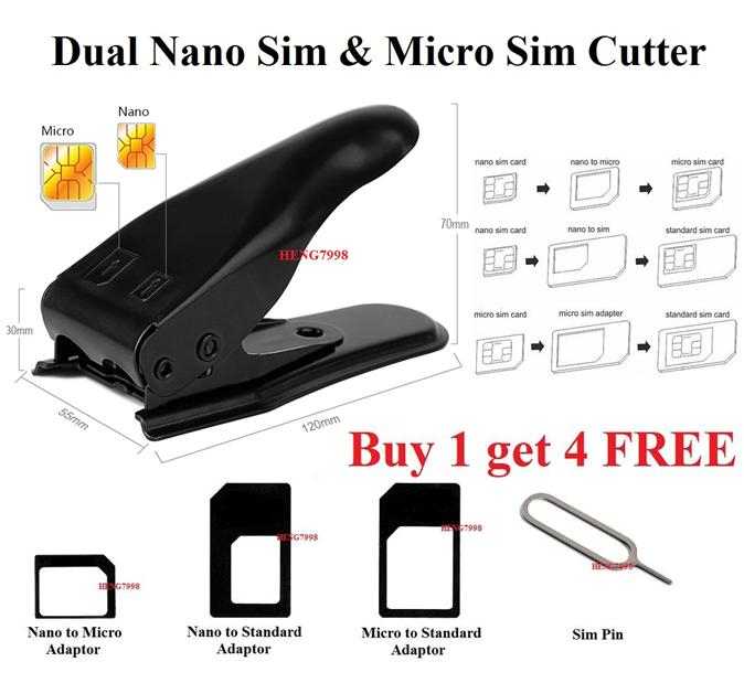 Nano & Micro Dual Double SIM Dual Card 2 in 1 Cutter 3 Adapters