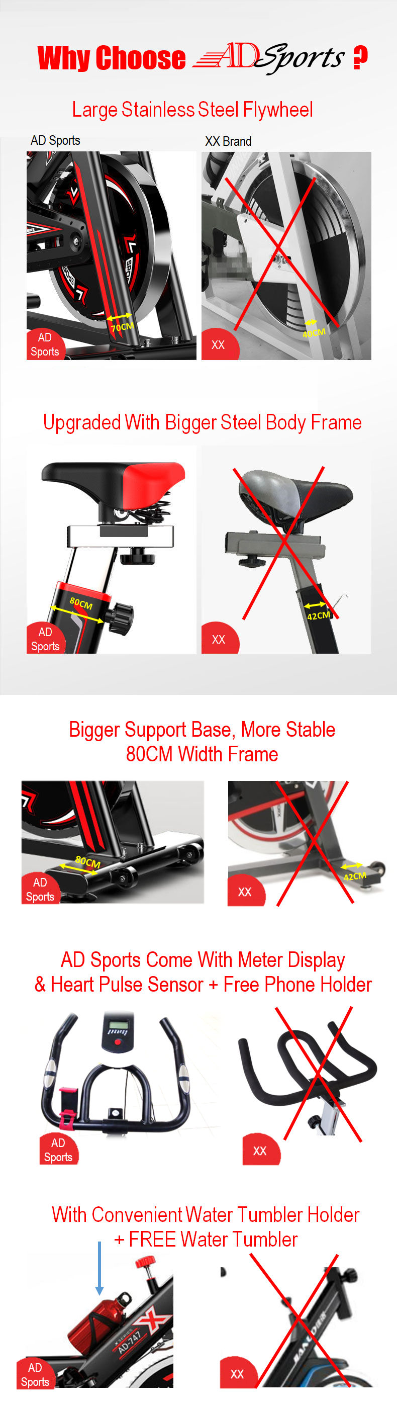 AD Sports AD-747 Luxury Top Home Gym / Fitness Quality Swing Spinning Exercise Bike / Cycling Bike Equipment