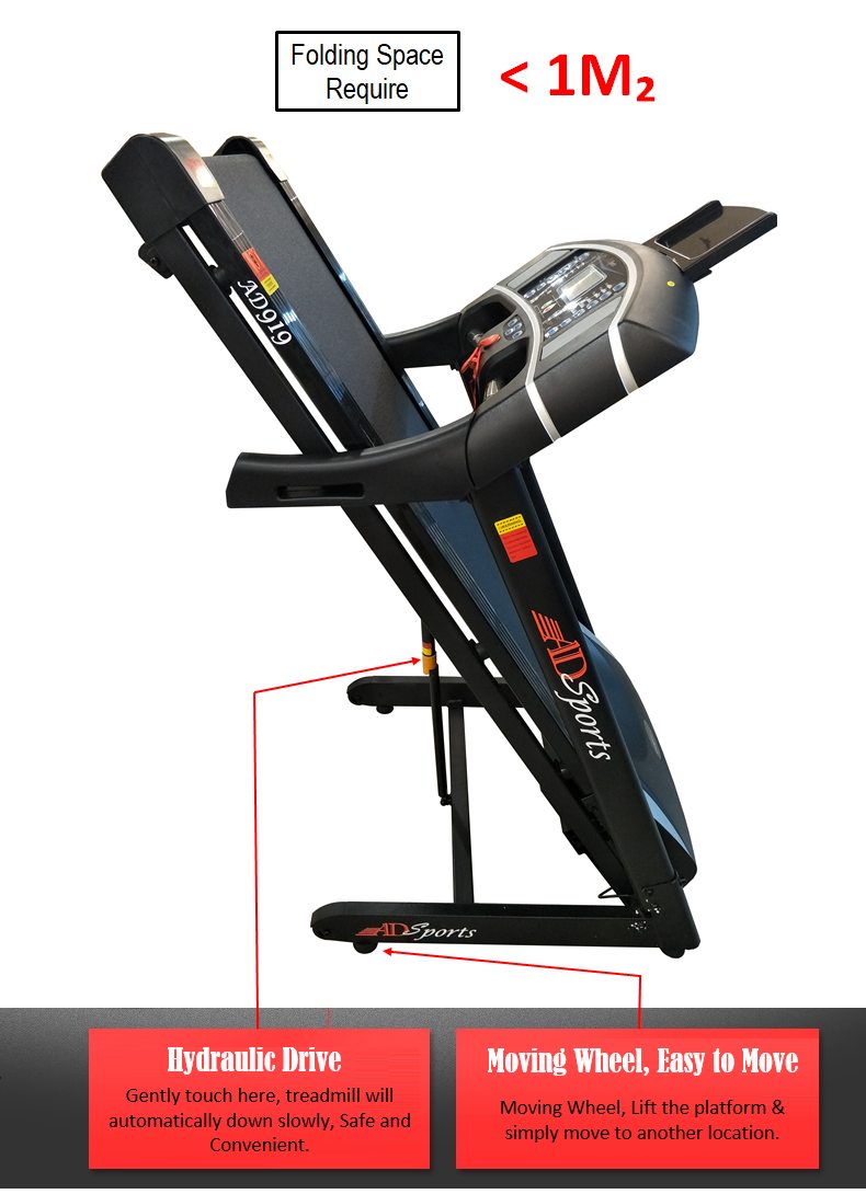 4.0HP ADSports AD919 Motorize Electric Treadmill 61CM Wide Running Platform With Auto Refueling System & 8x Rubber Absorption Damping System