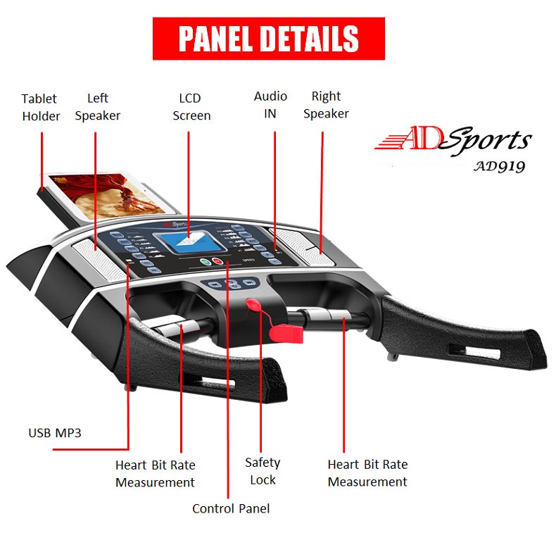 4.0HP ADSports AD919 Motorize Electric Treadmill 61CM Wide Running Platform With Auto Refueling System & 8x Rubber Absorption Damping System