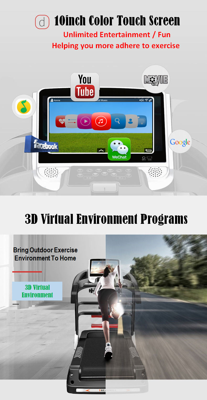 4.5HP ADSports AD980 10inch (Color Touch Screen) / 5inch (Blue Screen) Motorize Electric Treadmill 15 Levels Auto Electric Inclination, 64CM Wide Running Platform With Auto Refueling System & 4 Ways Spring Shock Absorption Damping System