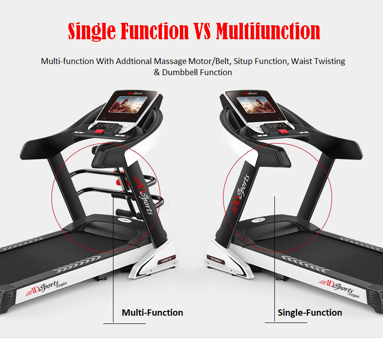 4.5HP ADSports AD980 10inch (Color Touch Screen) / 5inch (Blue Screen) Motorize Electric Treadmill 15 Levels Auto Electric Inclination, 64CM Wide Running Platform With Auto Refueling System & 4 Ways Spring Shock Absorption Damping System