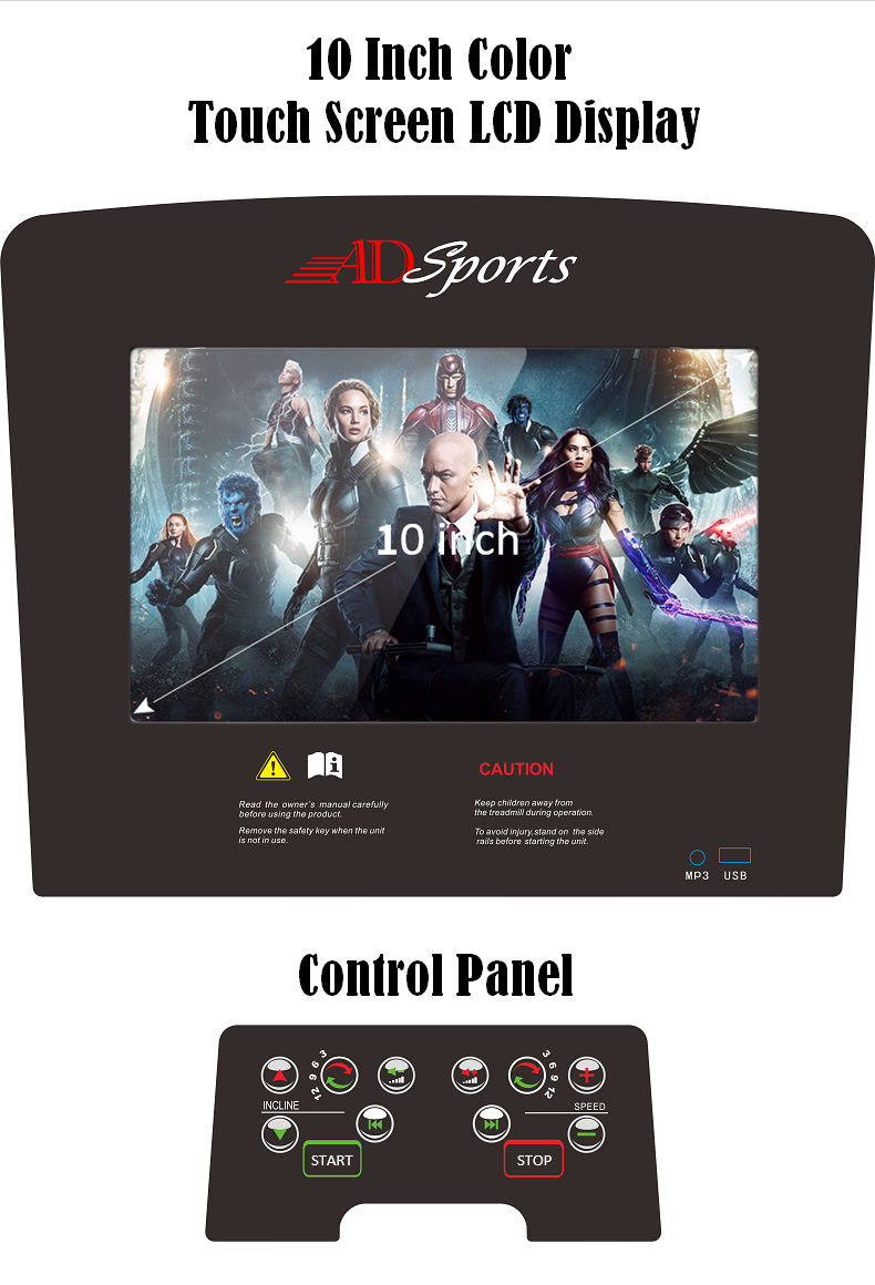 4.5HP ADSports AD980 10inch (Color Touch Screen) / 5inch (Blue Screen) Motorize Electric Treadmill 15 Levels Auto Electric Inclination, 64CM Wide Running Platform With Auto Refueling System & 4 Ways Spring Shock Absorption Damping System