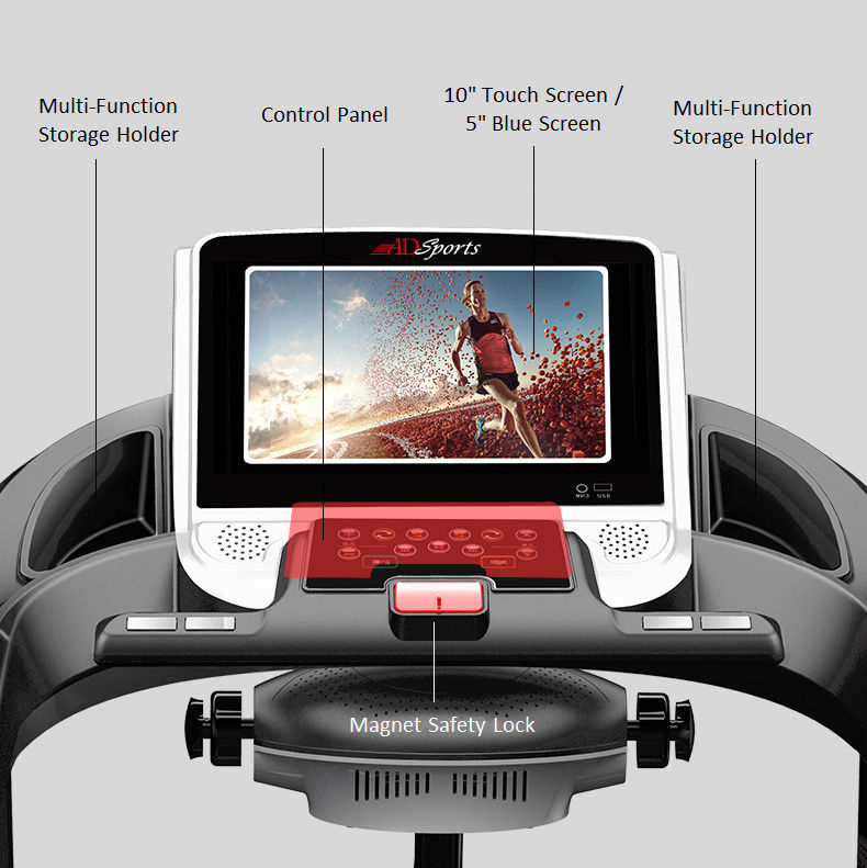 4.5HP ADSports AD980 10inch (Color Touch Screen) / 5inch (Blue Screen) Motorize Electric Treadmill 15 Levels Auto Electric Inclination, 64CM Wide Running Platform With Auto Refueling System & 4 Ways Spring Shock Absorption Damping System