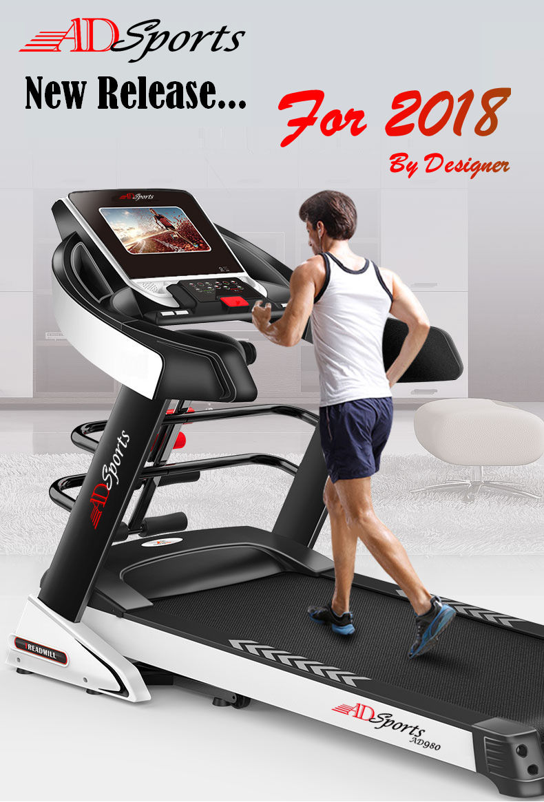 4.5HP ADSports AD980 10inch (Color Touch Screen) / 5inch (Blue Screen) Motorize Electric Treadmill 15 Levels Auto Electric Inclination, 64CM Wide Running Platform With Auto Refueling System & 4 Ways Spring Shock Absorption Damping System