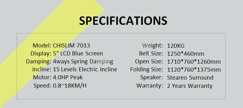 4.0HP Chislim 7013 Electric Auto Incline Decline Treadmill 62CM Wide Running Platform With Auto Refueling System & 4Ways Shock Absorption Damping System