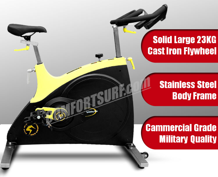 Commercial GYM Room Spinning Exercise Bike 23KG Flywheel, 68KG Stainless Steel Body Frame Multi Adjustable Stable Elegant Design Bicycle Exercise Bike