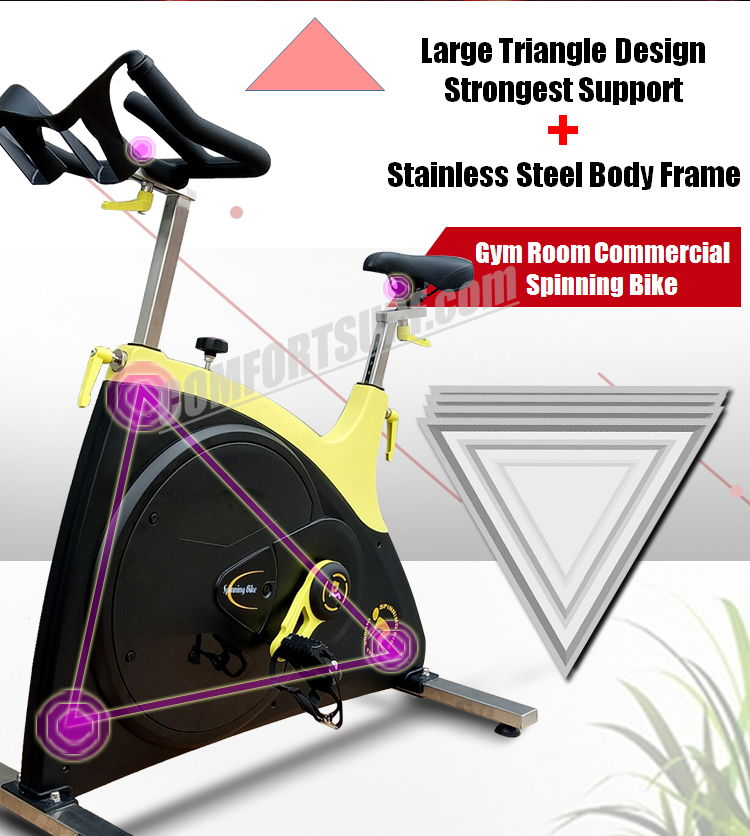 Commercial GYM Room Spinning Exercise Bike 23KG Flywheel, 68KG Stainless Steel Body Frame Multi Adjustable Stable Elegant Design Bicycle Exercise Bike