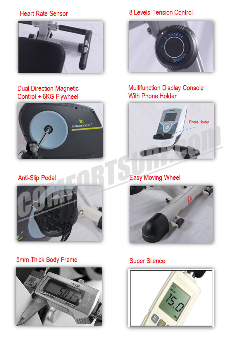 LongStyle BC66013 Recumbent Fitness Stationary Exercise Bike with Display Monitoring Heart Pluse Sensor Exercise Bicycle Cardio Workout Indoor Cycling Best For Elderly