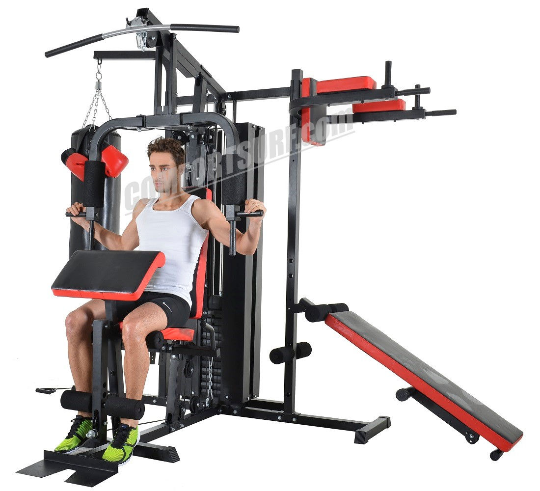 F28 Solid 210KG Gym Fitness 3 Stack Multi Station Lats Pull Down Leg Arm Ab Back Workout, Boxing Punching, Supine Board, Full Range of Motions Exercises Strength Trainer