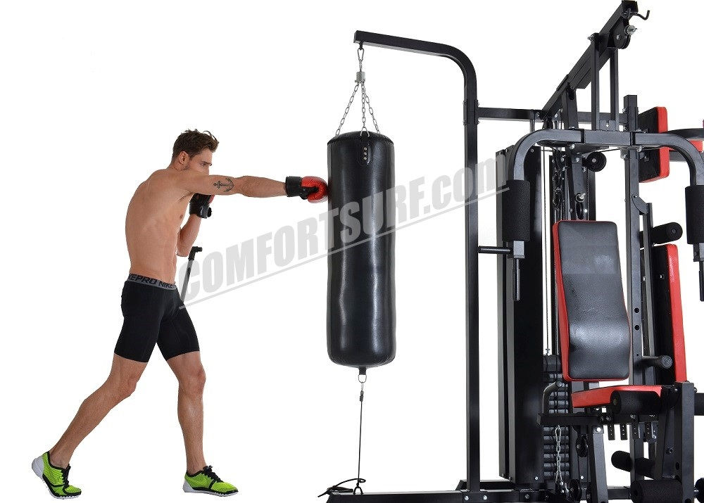 F28 Solid 210KG Gym Fitness 3 Stack Multi Station Lats Pull Down Leg Arm Ab Back Workout, Boxing Punching, Supine Board, Full Range of Motions Exercises Strength Trainer