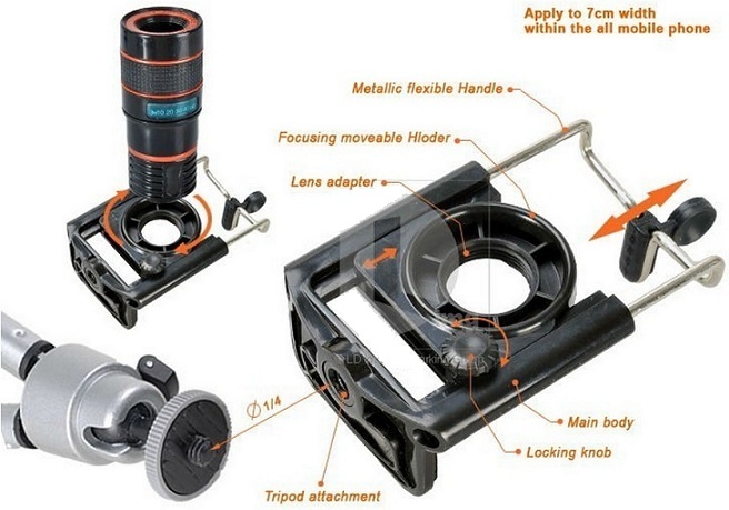 8x Zoom Detachable Optical Lens for Mobile Phone Telescope with Universal Holder